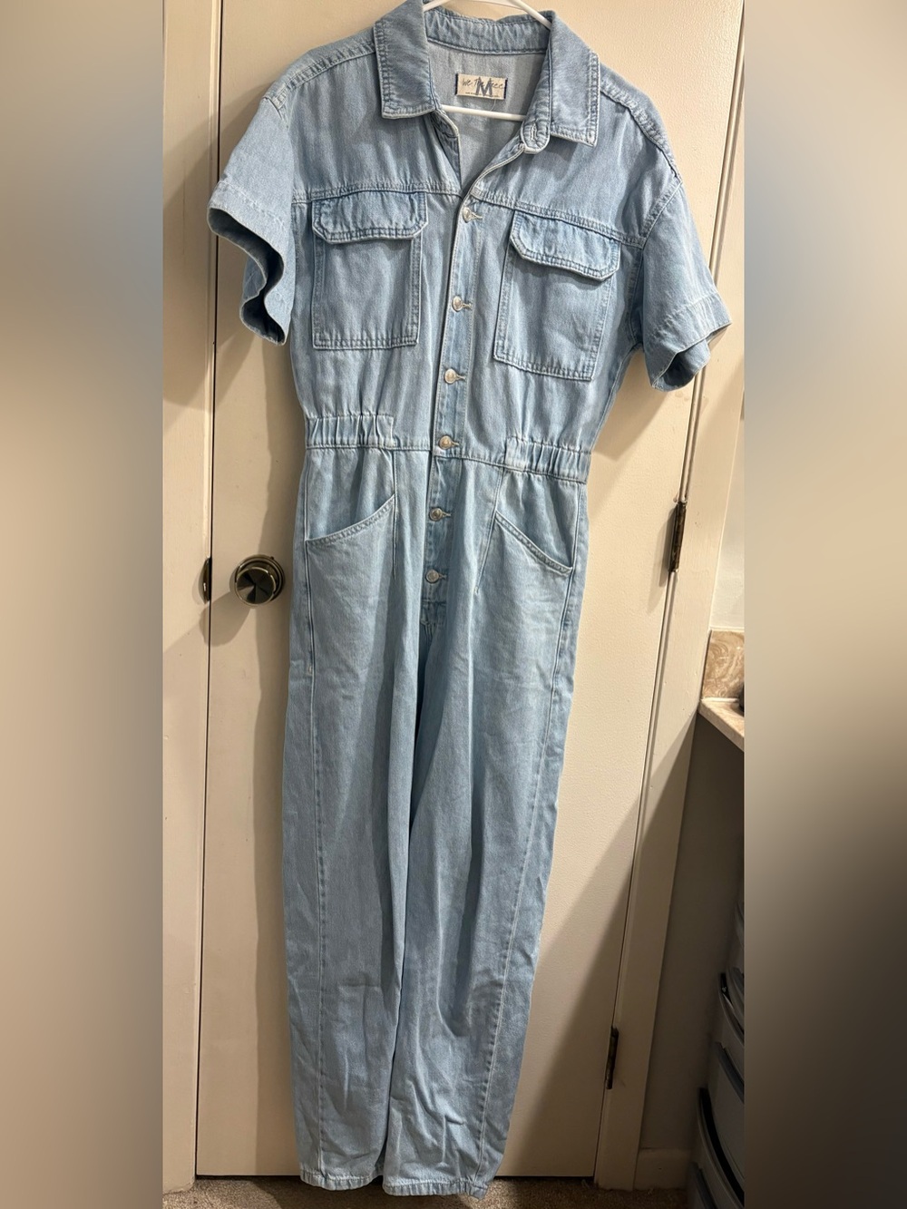We The Free Free People Denim Short Sleeve Jumpsuit Light Wash Blue Medium